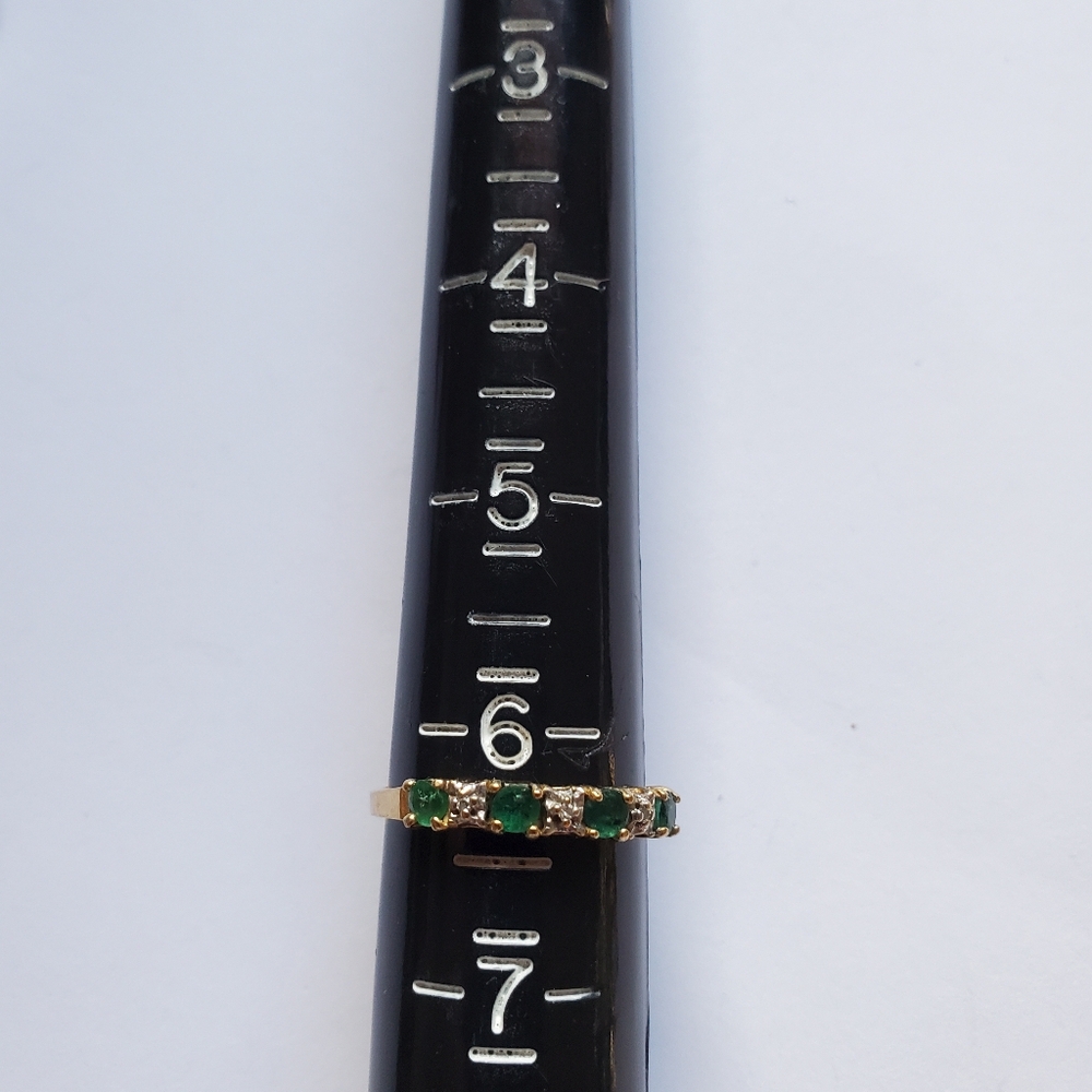 10k Natural Emerald And Diamond Wedding Band Ring 3mm Wide Size 6.25 - Picture 2 of 2